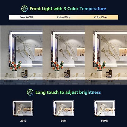 24x36 LED Bathroom Mirror with Lights, RGB Backlit Lighted Mirror