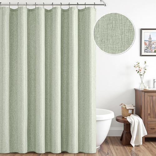 ANRODUO Sage Green Linen Textured Fabric Shower Curtain Set - W70xL72