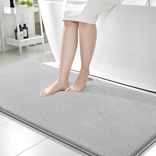 OLANLY Memory Foam Bathroom Runner Rugs 59x24, Long Bath Mats, Light Grey