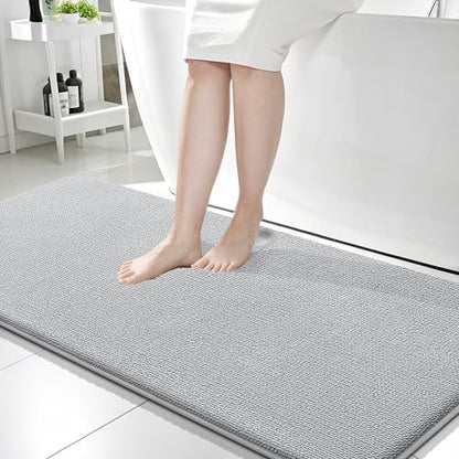 OLANLY Memory Foam Bathroom Runner Rugs 59x24, Long Bath Mats, Light Grey