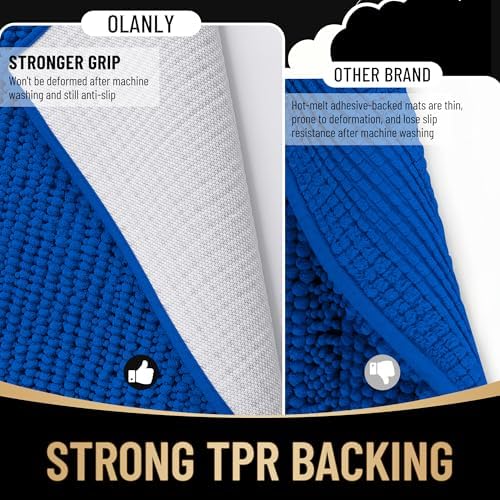 OLANLY Thick Chenille Bathroom Runner Rugs Mats 44x24, Royal Blue