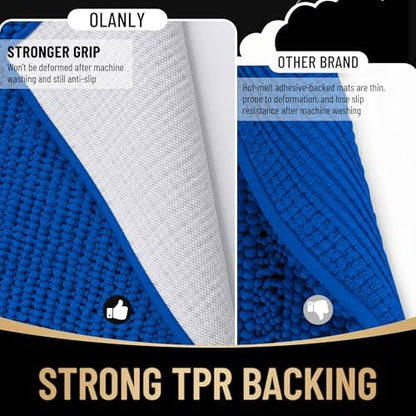 OLANLY Thick Chenille Absorbent Bathroom Rugs Mat 30x20, Royal Blue
