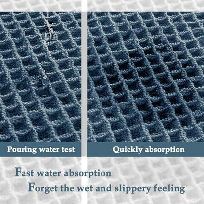 ZALL Blue Waffle Bath Mat,Super Absorbent Non Slip Bathroom Rug, 18x30inch, Machine Washable Ultra Soft Floor Mats