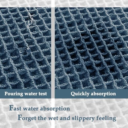 ZALL Dark Blue Waffle Bath Mat,Super Absorbent Non Slip Bathroom Rug, 24x72inch, Machine Washable Ultra Soft Floor Mats