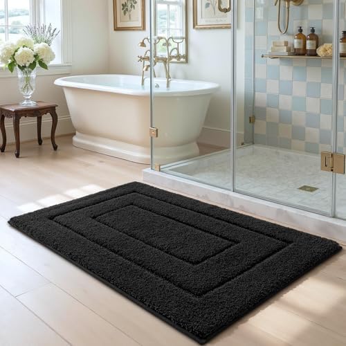 DEXI Bathroom Rugs 32x20, Non-Slip and Absorbent Bath Mat, Black