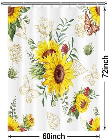AWERT Vibrant Sunflower Shower Curtain for Bathroom,Waterproof Fabric Plants Shower Curtain with Hooks 60x72 inch