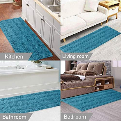 Turquoize Bathroom Runner Rug 17"x47", Soft Absorbent Chenille Bath Rug