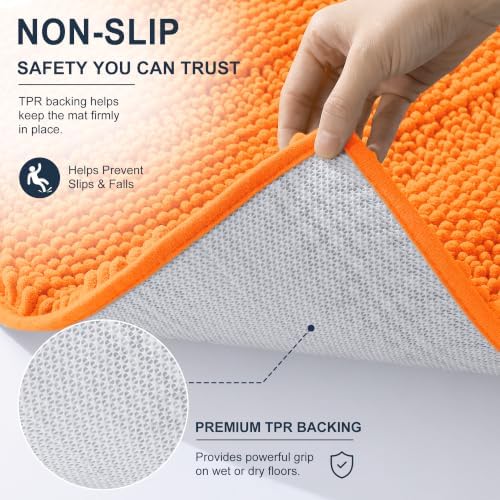 Smiry Thick Chenille Bathroom Runner Rugs 44x24, Absorbent Bath Mat, Orange