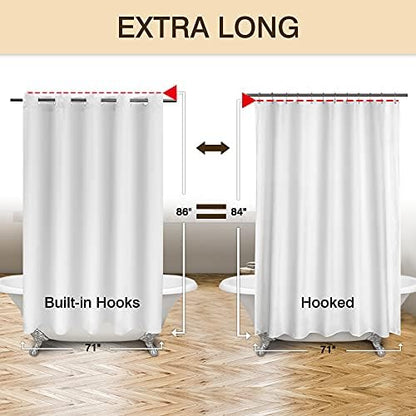 River Dream Extra Long No Hook Shower Curtain TPU Lining, White, 71x86