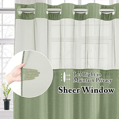 Gibelle No Hook Cloth Green Shower Curtain with Liner, 72x86