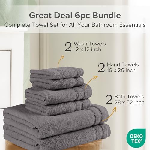 Comfort Spaces 6 Pc Towel Set, 100% Cotton Zero Twist, Dark Grey
