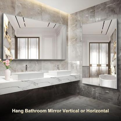COFENY 36x60inch Brushed Nickel Bathroom Mirror, Silver Rectangle Mirror with Frame, Large Rectangular Wall Mirrors for Bathroom, Living Roomm, Hair Salon, Big Mirror Hang Horizontal/Vertical