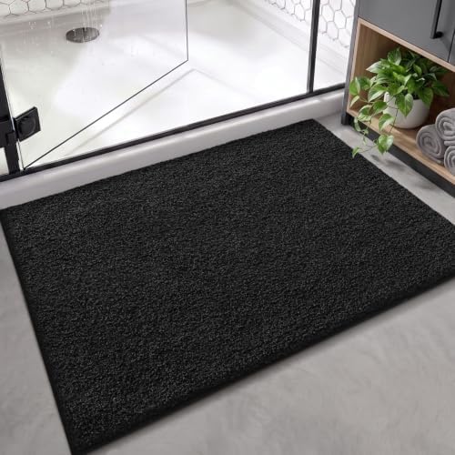 Color&Geometry Large Bath Mats for Bathroom Non Slip, 24"x36" Pure Black