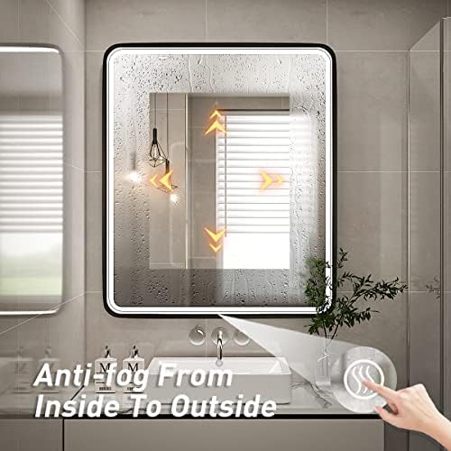 30X36 Inch LED Lighted Bathroom Mirror,Black Frame,3 Color