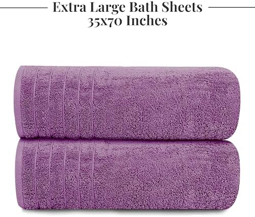 Tens Towels 2 Piece Extra Large Bath Sheets 35 x 70 Inches, Purple