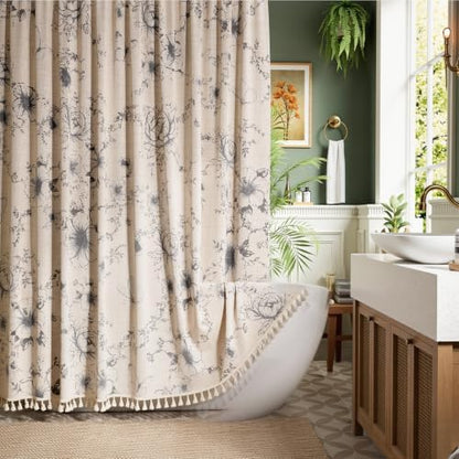 Vintage Floral Shower Curtain with 12 Clear Rings - 72" W x 72" L