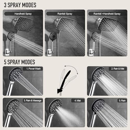 Veken 11.8“ Rain Shower Head with Handheld,Dual High Pressure Shower Heads