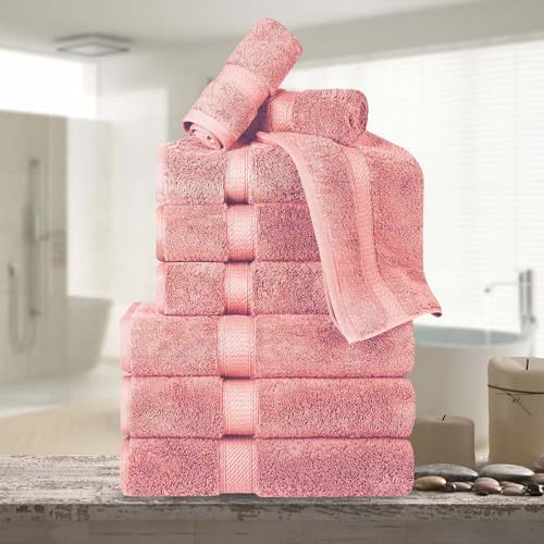 Superior Egyptian Cotton 800 GSM Plush & Absorbent, 9 Piece Set, Tea Rose