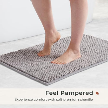 FRESHMINT Chenille Bath Rugs Set 2 Pieces, Gray, 17''x24''+20''x47''