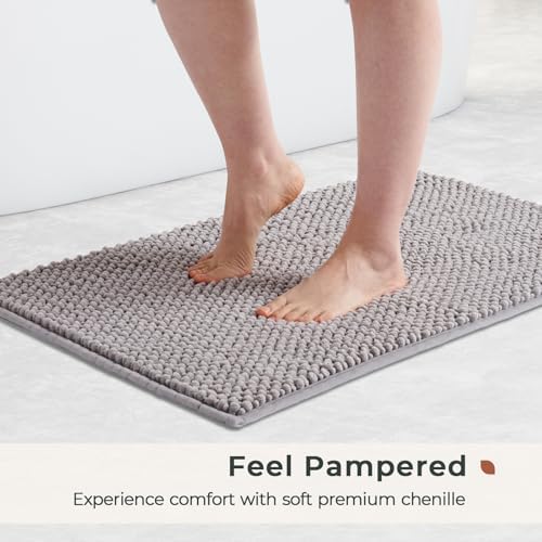 FRESHMINT Chenille Bath Rugs Set 2 Pieces, Gray, 17''x24''+20''x32''