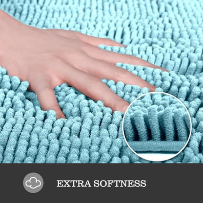 Yeaban Chenille Aqua Bathroom Rug 17"x24", Non-Slip Rubber Backing