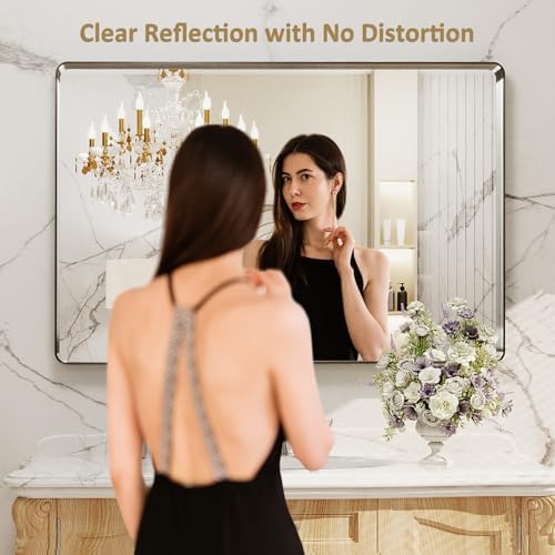 LOAAO 48X32 Inch Brushed Nickel Bathroom Mirror