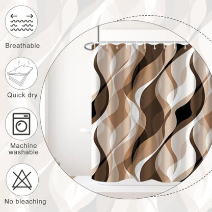 Brown Striped Clawfoot Tub Shower Curtain 180x70 inch 30 Hooks
