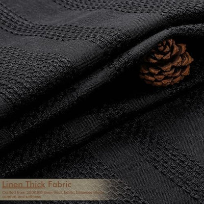 OVZME Extra Long Black Shower Curtain 96 Inch Long, Boho Linen Textured Soft Fabric Heavy Duty Cloth Bathroom Shower Curtain with Tassel, Tall Farmhouse Luxury Bath Decor, 72Wx96L Inches