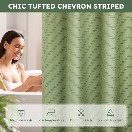 FADOTY Green No Hook Shower Curtain Set with Snap in Liner, 71'' x 86''