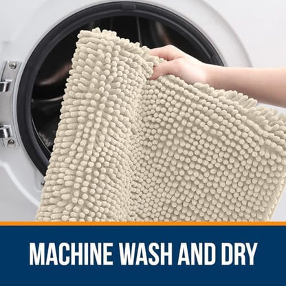 OLANLY Chenille Bathroom Rugs Mats Sets 2 Piece, 47"x20"+24"x20", Sand