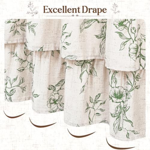 Extra Long Farmhouse Ruffle Shower Curtains with Green Floral, 72"Wx90"L