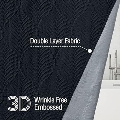 Gibelle Navy Blue Shower Curtain for Bathroom, 3D Embossed Textured Fabric Shower Curtain, Modern Farmhouse Chic Soft Cloth Shower Curtain Set with Hooks, 72x72