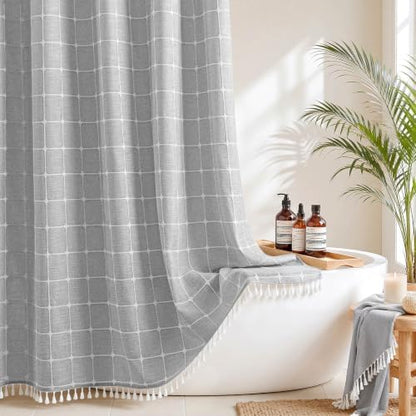 River Dream Farmhouse No Hooks Shower Curtain with Snap-in Liner,Grey,71x86