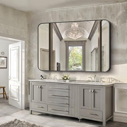 FORBATH Large Bathroom Mirror 60" x 40", Black Rectangle Metal Framed Rounded Corner Wide Wall Mounted Mirror for Bathroom Bedroom Entryway Decor(Horizontal/Vertical)
