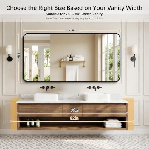DESBING 72" x 36"Bathroom Mirror, Matte Black Wall Mirror with Metal Frame, Decorative Rectangular Vanity Mirror for Bedroom Bathroom Living Room Entryway (Horizontal/Vertical)