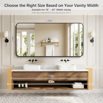 DESBING 72" x 36"Bathroom Mirror, Matte Black Wall Mirror with Metal Frame, Decorative Rectangular Vanity Mirror for Bedroom Bathroom Living Room Entryway (Horizontal/Vertical)