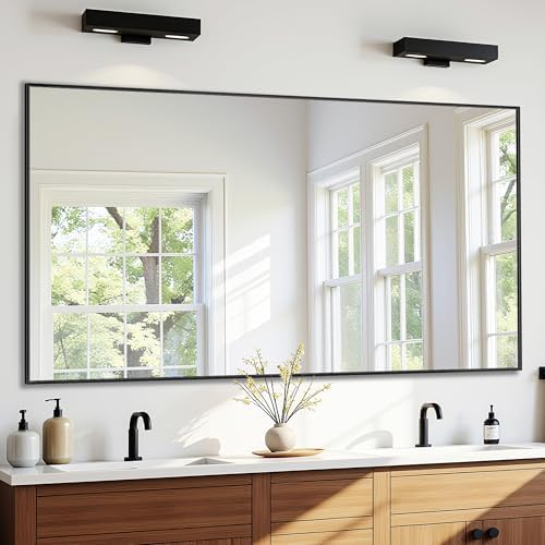 Bathroom Mirror 55" x 30", Large Rectangle Wall Mirror, Black