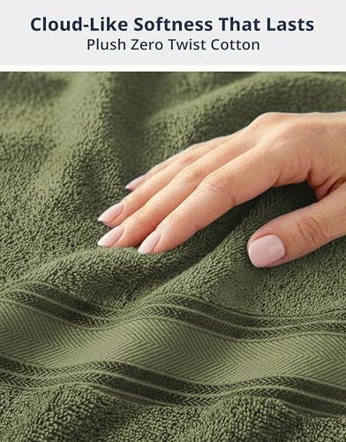 LANE LINEN Towel Set Soft Absorbent Quick Dry 100% Cotton - Oil Green