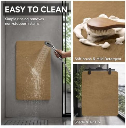 MontVoo -Bath Mat Rug-Rubber Backing Non Slip Quick Dry Absorbent Thin Bathroom Rugs Fit Under Door-Faux Suede Surface Bathroom Floor Mats-Shower Rug for in Front of Bathtub Shower Camel 17"x59"