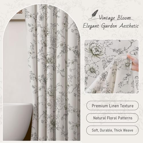 Farmhouse Floral Vintage Shower Curtain for Bathroom, Black and Tan Taupe