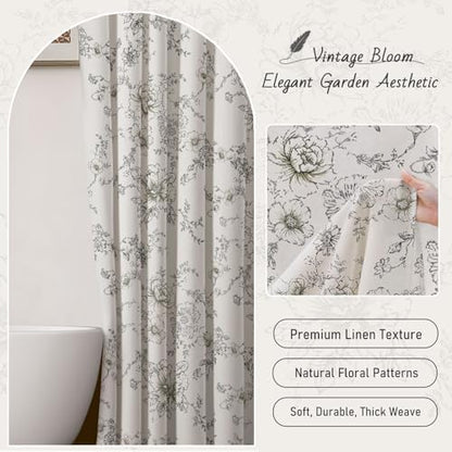 Farmhouse Floral Vintage Shower Curtain for Bathroom, Black and Tan Taupe