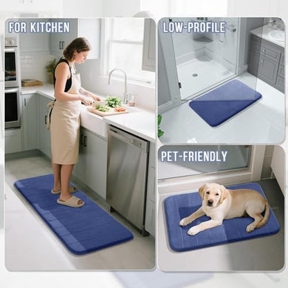 Yimobra Memory Foam Bathroom Mat Set, 31.5 x 20 & 24 x 17 in, Navy Blue