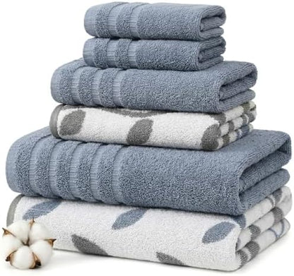 Modern Threads 6 Piece Bath Towel Set – Bathroom Set with 2 Bath Towels, 2 Hand Towels, and 2 Wash Cloths – 100% Cotton, Super Absorbent & Extra Soft – Reversible Natural Vine (Blue)