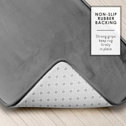 Clara Clark 3 Piece Bathroom Rugs, Velvet Memory Foam Bath Mat Set, Non-Slip Bath Rugs, Machine Wash, Dries Quickly, Ultra Soft Plush Bath Mats for Bathroom, 17 x 24/20 x 32 / Contour, Grey