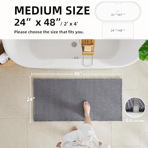 TYUU Waffle Bath Mat, Boho Bathroom Rugs Non Slip, 48x24 Grey