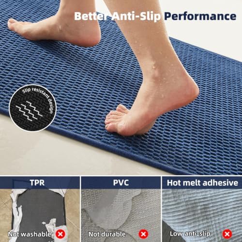 TYUU Bathroom Rugs Non Slip Washable, Super Absorbent Thin Bath Mat Quick Dry Low Pile Bathroom Rug, Navy Blue 24"x36"