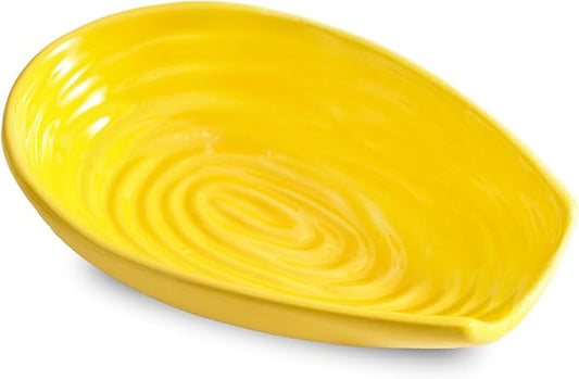 Hasense Spoon Rest for Kitchen Counter, Porcelain Spoon Holder for Stove Top, Cooking Utensil Rest Spoon Cradle for Spatula, Ladle, Tongs and Knife, Dishwasher Safe and Heat-Resistant, Yellow
