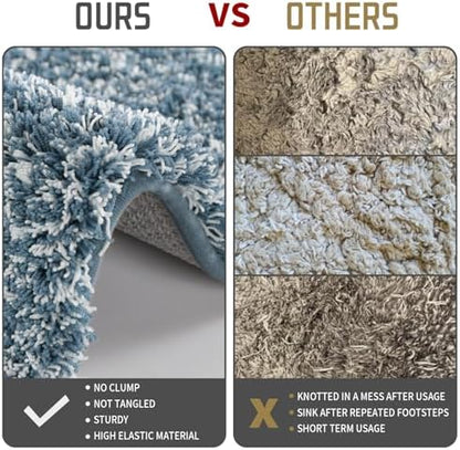 Yimobra Luxury Bathroom Rugs, Fluffy Bath Mats, Non Slip, Water Absorbent Microfiber, Machine Washable, Plush Runner Shower Rugs, Thick Matts for Bathroom Floor&Tub, 60" X 24", Denim Blue and White