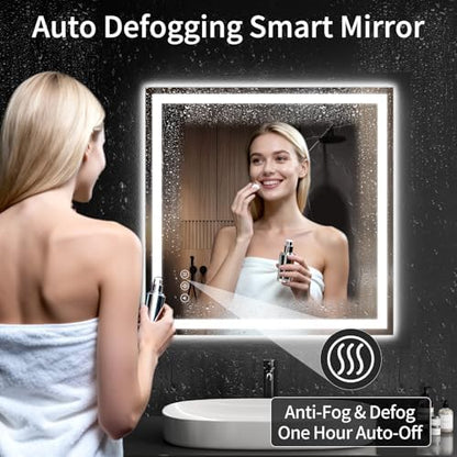 30"x30" LED Bathroom Mirror with Lights, Dimmable，Anti-Fog，Bathroom Vanity Mirror for Wall, Backlit + Front Lit, Memory Function, Shatter-Proof，Tempered Glass