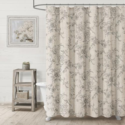 Farmhouse Floral Vintage Shower Curtain for Bathroom, Grey and Tan Taupe